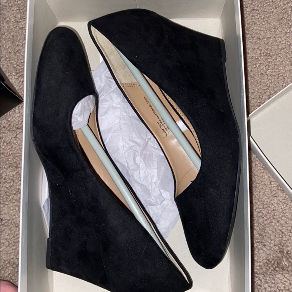 Black suede wedge heels